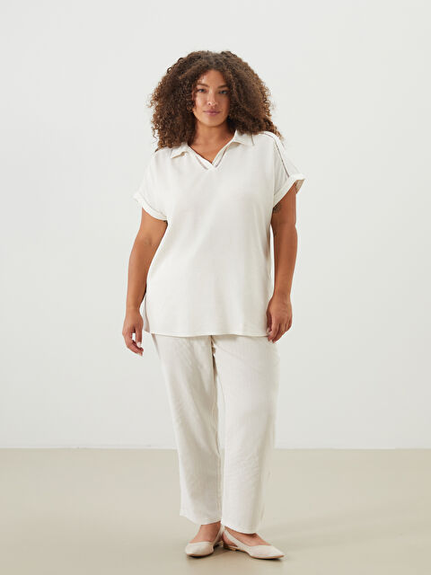 LCW Grace Әйелдерге арналған жағалы мойын зығыр қоспасы блузка - S5JD30Z8-D1N