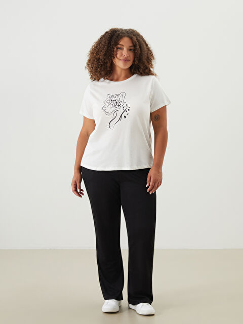 LCWAIKIKI Basic Bisiklet Yaka Baskılı Penye Kadın Tişört