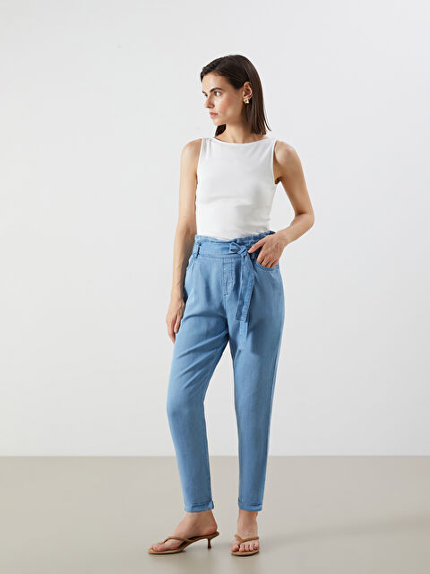 LCW Jeans Beli Kuşaklı Paperbag Kadın Jean Pantolon - S5JG50Z8-507