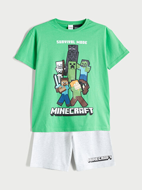 LCW Kids Bisiklet Yaka Minecraft Baskılı Erkek Çocuk Şortlu Pijama Takımı - S5JG65Z4-GBP
