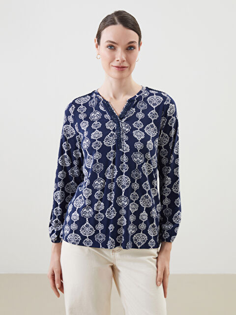 LCW Grace Kaçık Yaka Desenli Kadın Bluz - S5JH11Z8-LSJ