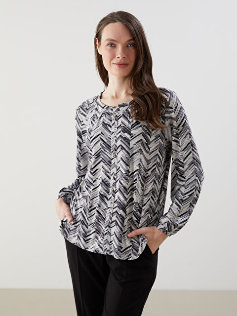 LCW Grace Bisiklet Yaka Desenli Kadın Bluz - S5JH12Z8-LQJ