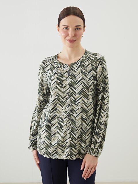 LCW Grace Bisiklet Yaka Desenli Kadın Bluz - S5JH12Z8-LS6