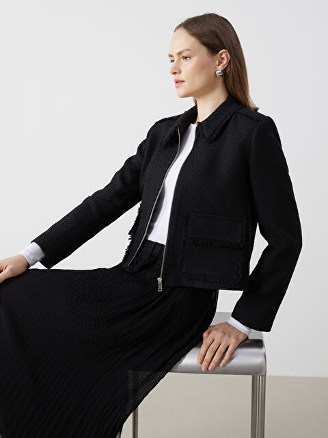 LCW Modest Gömlek Yaka Crop Kadın Tüvit Ceket - S5JH43Z8-CVL