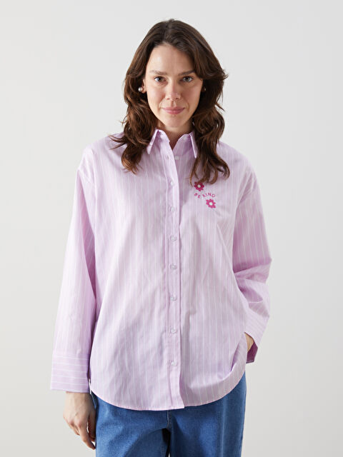 LCW Comfort Çiçekli Oversize Poplin Kadın Gömlek - S5JH50Z8-LHK