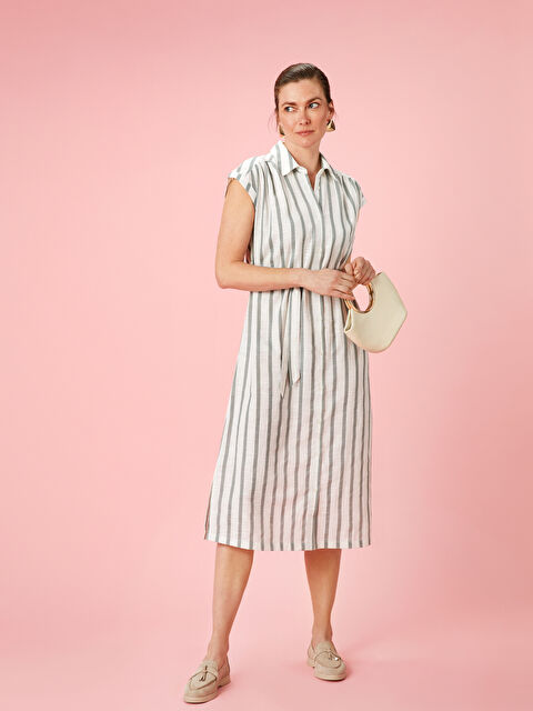 LCW Grace Prugasta košulja haljina s izgledom lana