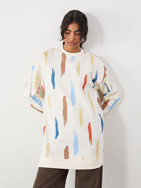 LCW Modest Bisiklet Yaka Desenli Kadın Sweatshirt Tunik - S5JI82Z8-F9C