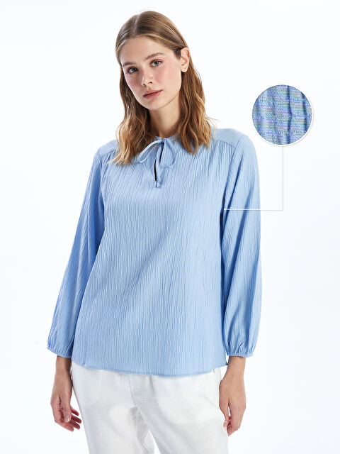 LCWAIKIKI Classic Tie Neck Textured Blouse - S5JJ16Z8-QXL