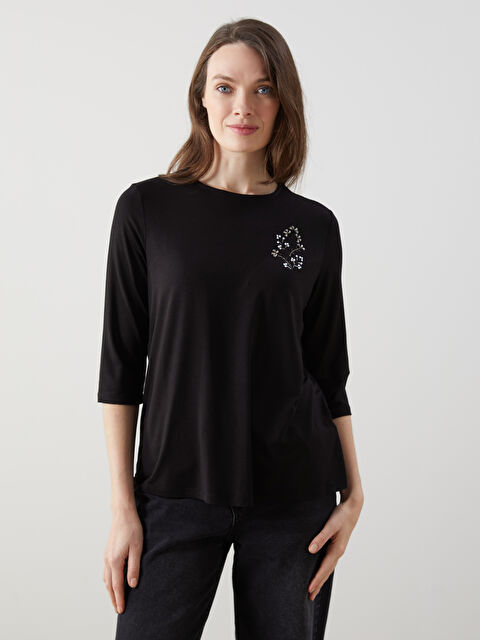 LCW Grace Bisiklet Yaka Taşlı Kadın Bluz - S5JJ24Z8-CVL