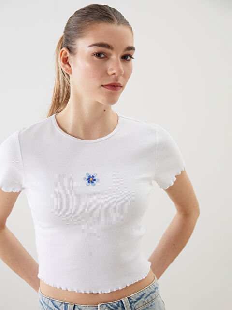 XSIDE Crew Neck Embroidered Women's Crop Top - S5JK14Z8-Q6K