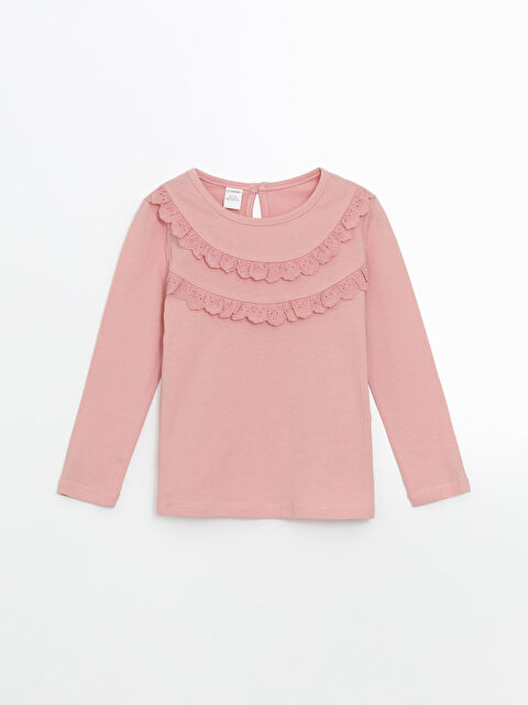 LCW Kids Bisiklet Yaka Nakışlı Kız Çocuk Tişört - S5JK70Z1-FFK