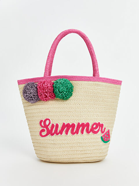 LCW ACCESSORIES Kız Çocuk Hasır Plaj Çantası - S5JK78Z4-SWH
