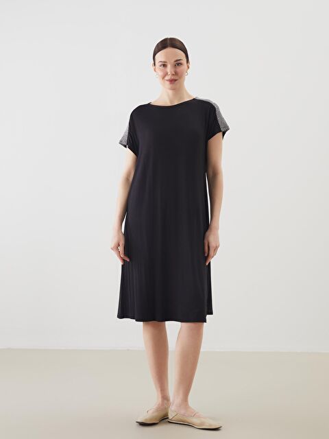 LCW Grace Crew Neck Patterned A-Line Dress - S5JL87Z8-CVL