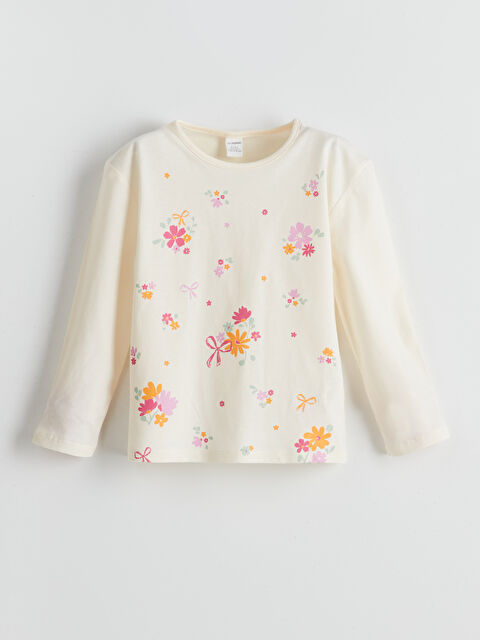 LCW Kids Bisiklet Yaka Çiçekli Kız Çocuk Tişört - S5JM55Z1-FDL