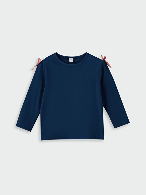 LCW Kids Bisiklet Yaka Kurdele Detaylı Kız Çocuk Tişört