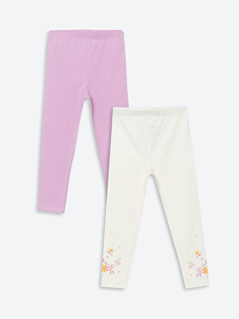 LCW Kids Beli Lastikli Çiçekli Kız Çocuk Tayt 2'li - S5JM69Z1-FDL