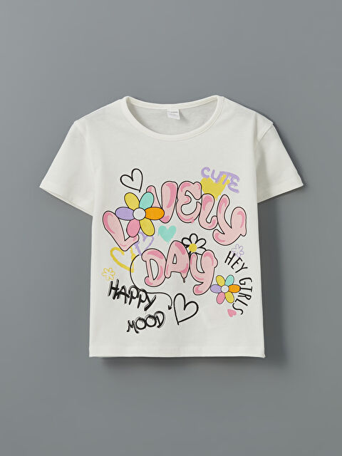 LCW Kids Bisiklet Yaka Baskılı Kız Çocuk Tişört - S5JM70Z1-R9J