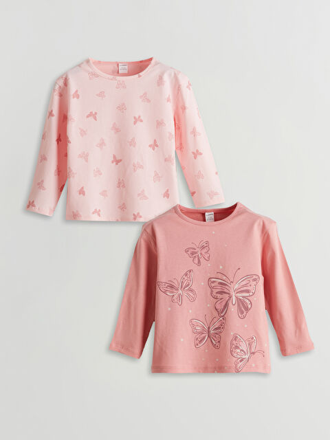 LCW Kids Bisiklet Yaka Baskılı Kız Çocuk Tişört 2'li - S5JM82Z1-FFK