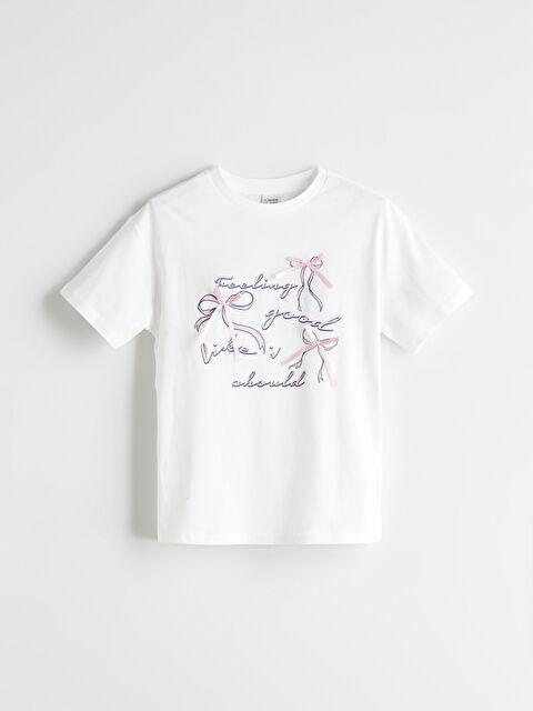 LCW Kids Bisiklet Yaka Kurdele Detaylı Kız Çocuk Tişört - S5JN48Z4-Q6K