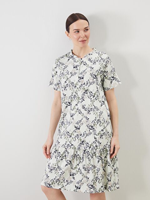 LCW Grace Қатпарлы дөңгелек жағалы гүлді өрнек а пішін көйлек - S5JO99Z8-LRA