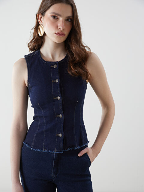 LCW Vision Bisiklet Yaka Kadın Jean Yelek - S5JP09Z8-309