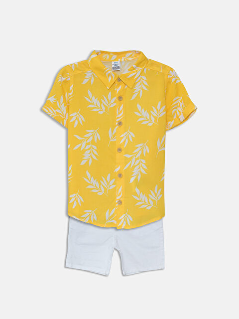 LCW ECO Kısa Kollu Desenli Erkek Bebek Gömlek ve Şort 2'li Takım - S5JP95Z1-LUG