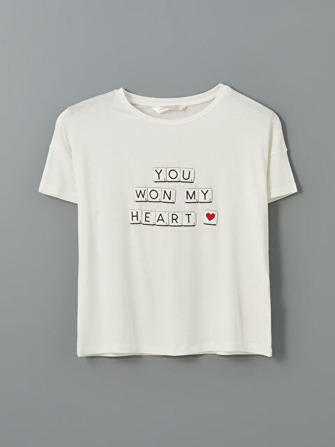 LCW DREAM Bisiklet Yaka Baskılı Kadın Pijama Üst - S5JQ97Z8-FDU