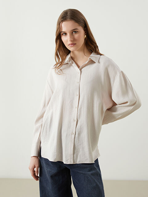 LCWAIKIKI Classic Dokulu Oversize Krinkle Kadın Gömlek Tunik - S5JR37Z8-FHL