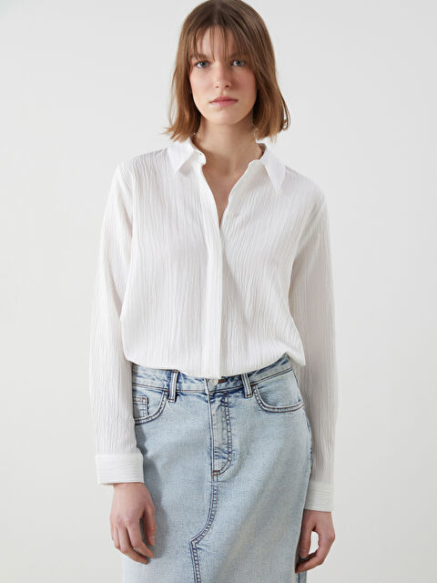 LCWAIKIKI Classic Dokulu Gofre Kadın Gömlek Tunik - S5JR40Z8-Q6K