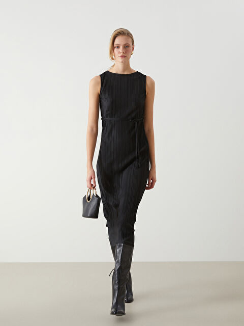 LCW Vision Bisiklet Yaka Dokulu Krinkle Elbise - S5JS41Z8-CVL