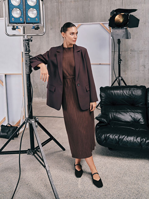 LCW Vision Bisiklet Yaka Dokulu Krinkle Elbise - S5JS41Z8-HDN