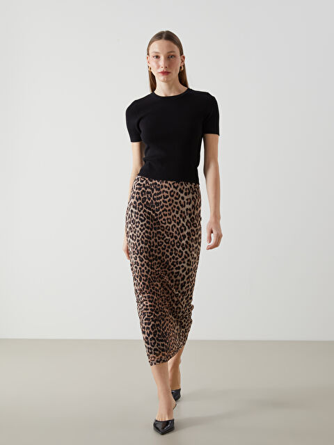 LCW Vision Ekstra Dar Fit Leopar Desenli Kadın Etek - S5JS51Z8-F9C