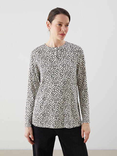 LCW Grace Crew Neck Patterned Women's Blouse - S5JS60Z8-LQB