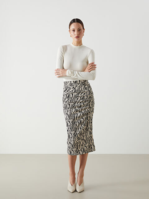 LCW Vision Beli Lastikli Desenli Kadın Kalem Etek - S5JS61Z8-LQJ