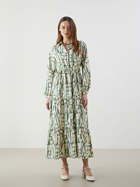 LCWAIKIKI Classic Collared Neck Patterned Poplin Dress - S5JS76Z8-LRR