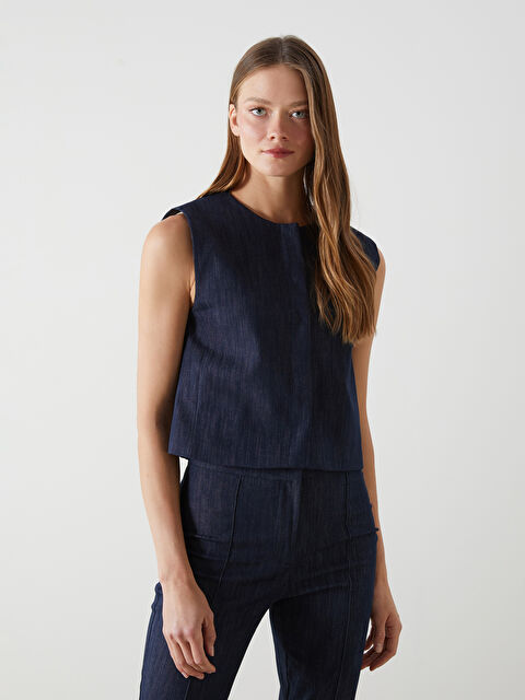 LCW Vision Bisiklet Yaka Kadın Jean Yelek - S5JT22Z8-309