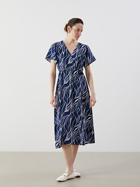 LCW Comfort Kruvaze Yaka Desenli Elbise - S5JT64Z8-LSJ