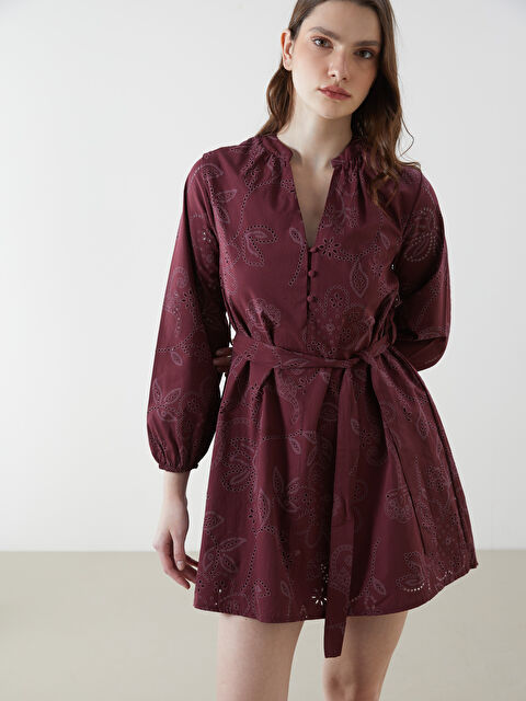 LCW Vision Kaçık Yaka Kendinden Desenli Brode Elbise - S5JU73Z8-HQV