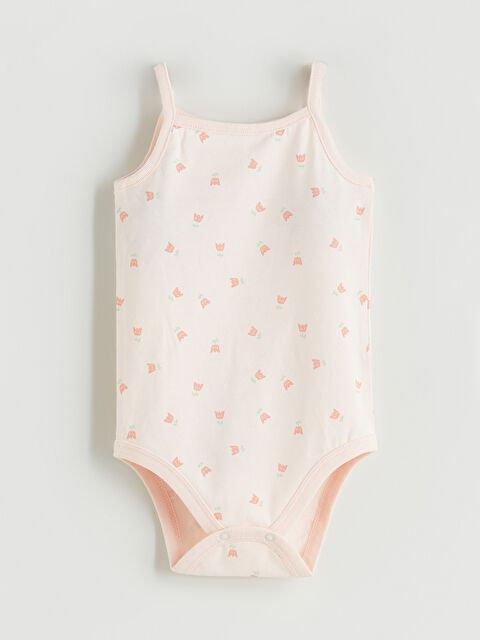 LCW baby Askılı Kare Yaka Çiçek Desenli Kız Bebek Body - S5JY54Z1-LT4