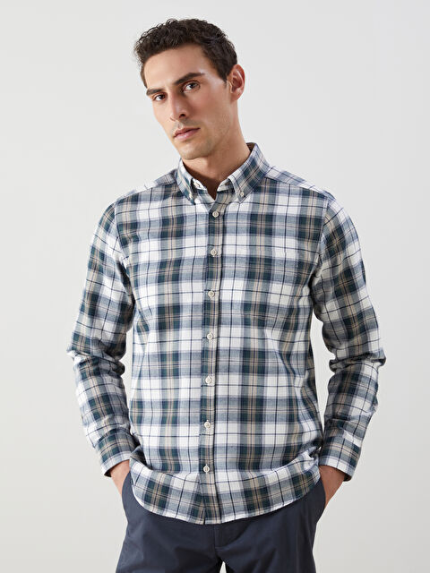 LCWAIKIKI Classic Regular Fit Uzun Kollu Ekose Gabardin Erkek Gömlek - S5K009Z8-LME