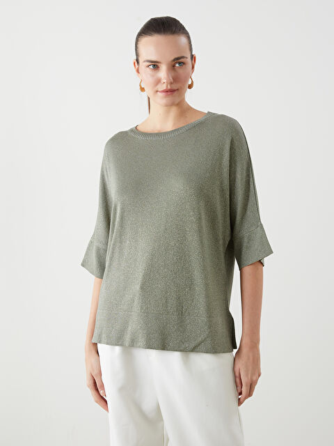 LCWAIKIKI Classic Bisiklet Yaka Parlak Görünümlü Kadın Triko Kazak - S5K022Z8-CS4