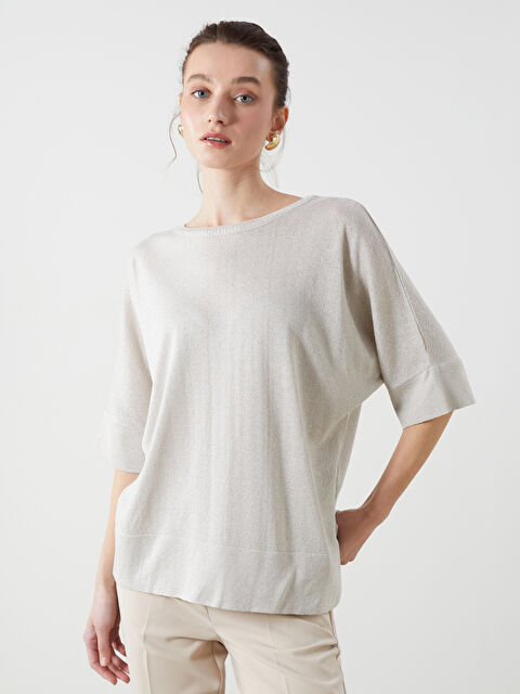 LCWAIKIKI Classic Bisiklet Yaka Parlak Görünümlü Kadın Triko Kazak - S5K022Z8-DMU