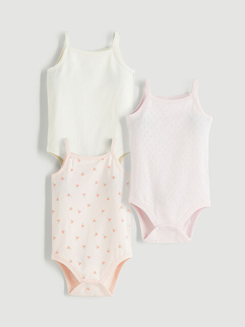 LCW baby Kare Yaka Kız Bebek Çıtçıtlı Body 3'lü - S5K030Z1-LT4