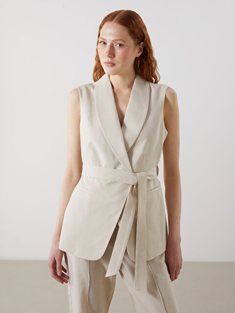 LCW Vision Ceket Yaka Keten Karışımlı Kadın Klasik Yelek - S5K086Z8-CR8