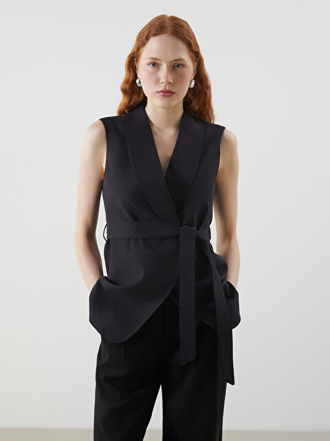 LCW Vision Ceket Yaka Keten Karışımlı Kadın Klasik Yelek - S5K086Z8-CVL