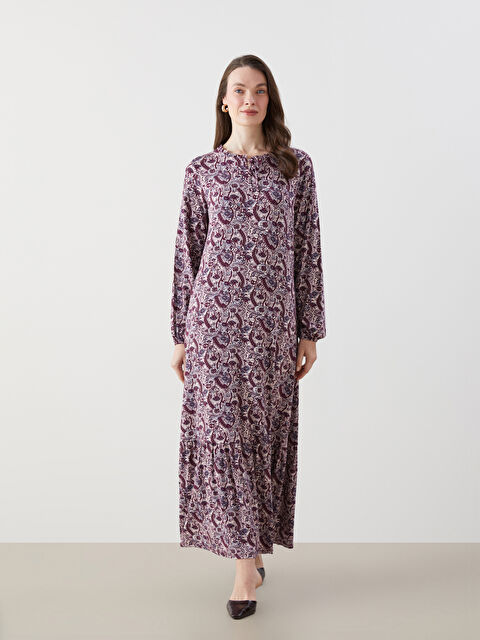 LCW Grace Bağlamalı Yaka Desenli Elbise - S5K172Z8-LTF