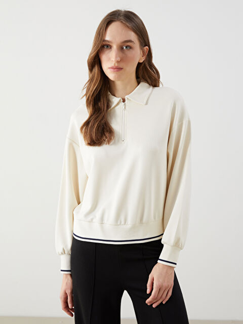LCW Modest Polo Yaka Oversize Kadın Sweatshirt - S5K295Z8-RQH