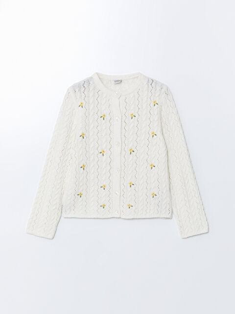 LCW Kids Bisiklet Yaka Çiçekli Kız Çocuk Triko Hırka - S5K302Z4-FRC