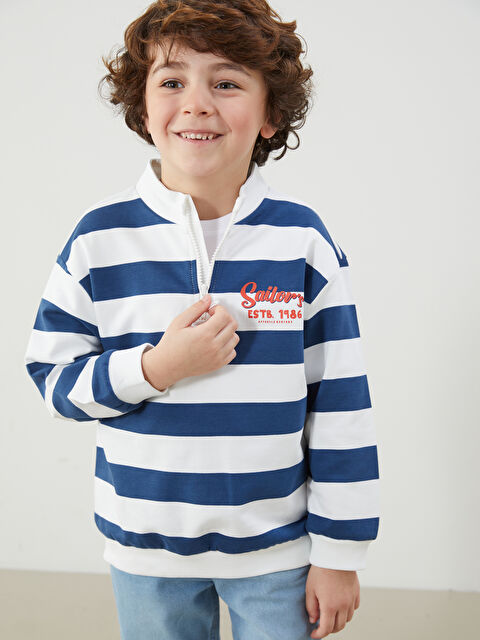 LCW Kids Dik Yaka Çizgili Erkek Bebek Sweatshirt - S5K303Z1-LQA