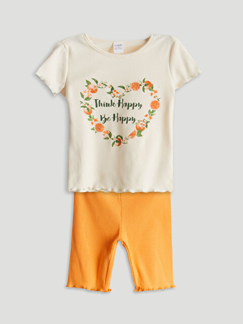 LCW Kids Mandalina Baskılı Kız Çocuk Tişört ve Tayt 2'li - S5K487Z1-FRC